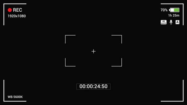 Camera Recording Viewfinder Overlay Solid Icon Set Featuring REC Frame, Video Recording Interface, Camcorder Display, and HUD Vector Symbols Collection