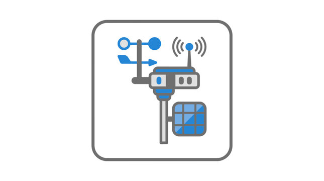 Weather Station Icon: Anemometer, Wind Vane, Solar Panel, and Sensor