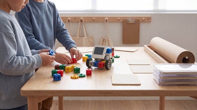 After School Robot Activity Table In Modern STEM Learning Room