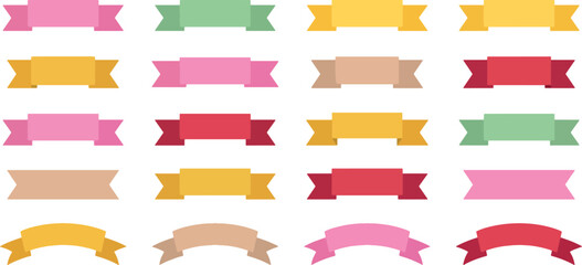 Collection of colorful decorative ribbons and banners in flat style for web headers labels and festive greeting designs. Vector Illustration © Shapla