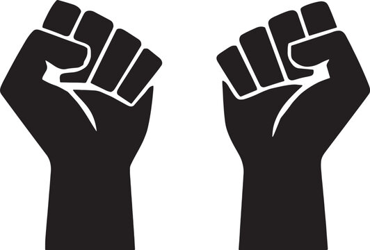 Protest fist icons showing raised clenched hands representing social justice power strength and resistance against tyranny. Vector Illustration