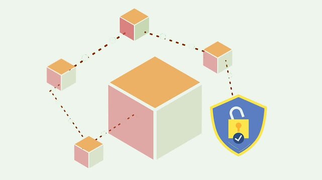 Isometric Blockchain Network Security Concept with Shield and Lock