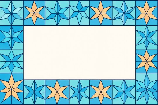 Colorful star tile border with blank center space for display, mockup, or text overlay on light background for creative presentation template. Ai generative