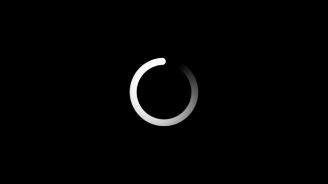 Loading circle animation, Animation spinning load icon on black background, waiting for download.