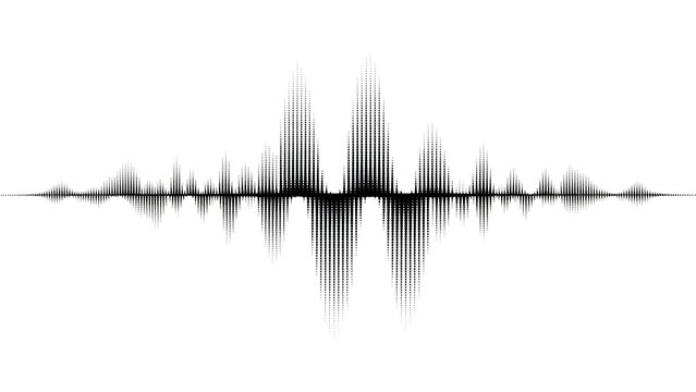 Abstract sound wave visualization, audio waveform, digital music equalizer, black and white