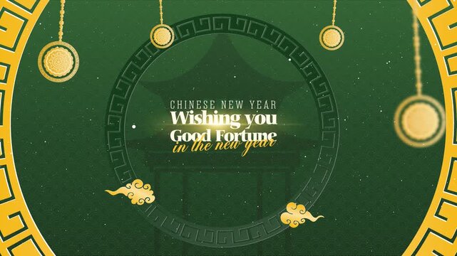 Chinese New Year: Wishing You Good Fortune Typography, Concept Green Background