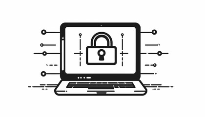 Laptop with padlock on screen display. © Bakeke
