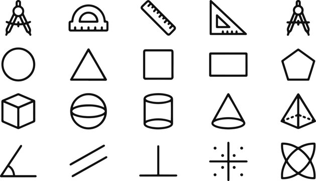 Geometric shapes and drafting tools icons