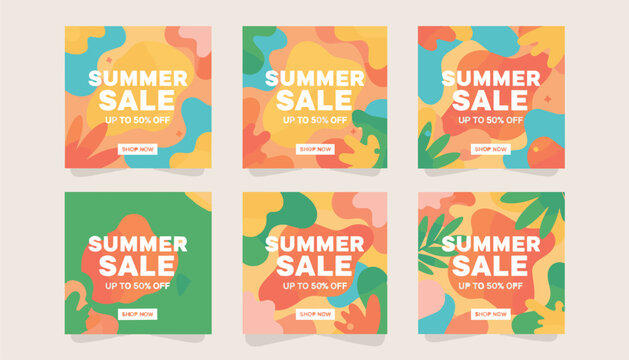 Collection of abstract background designs, summer sale, social media promotional content. Vector illustration
