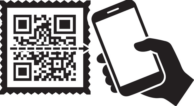 Digital scanning qr code label, vector silhouette