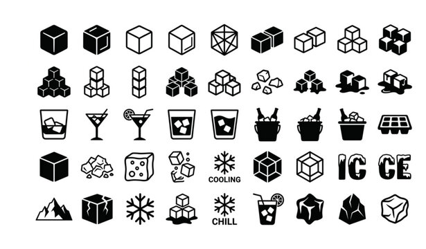 Title: Black Ice Cube Silhouette Collection for Beverage and Cooling Design