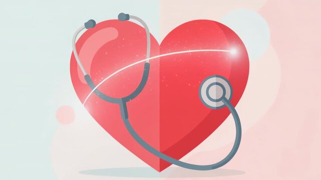 Animated heart and stethoscope icon with glowing pulse for healthcare concept
