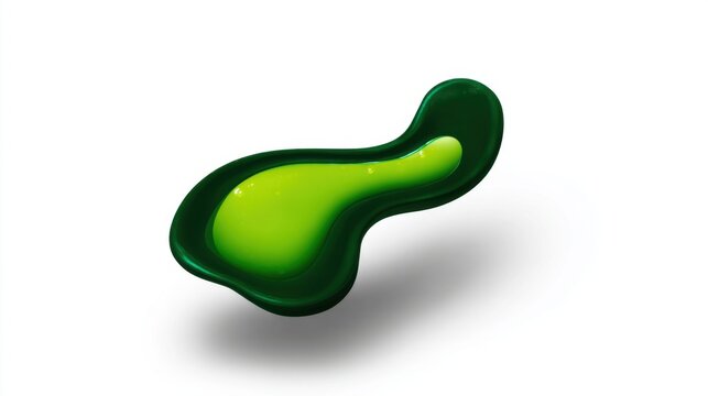 An abstract organic form with a green shell and a vibrant yellow-green center. A glossy biomorphic droplet with a liquid inner glow.