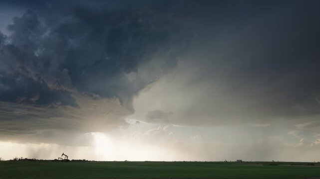 Spinning supercell thunderstorm clouds roll through nature in 4K timelapse