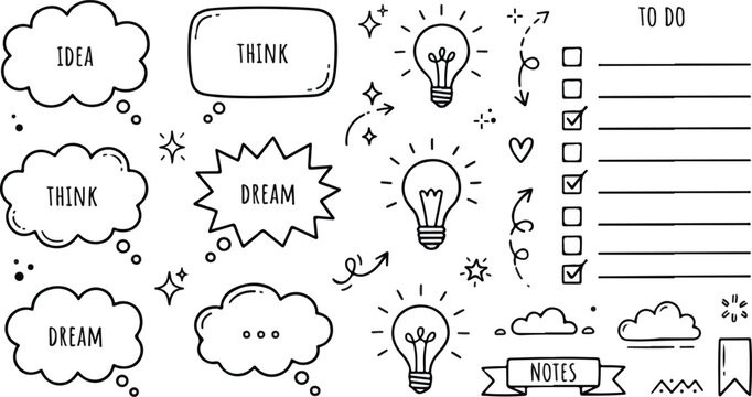 To do list planner layout with creative thought cloud stickers