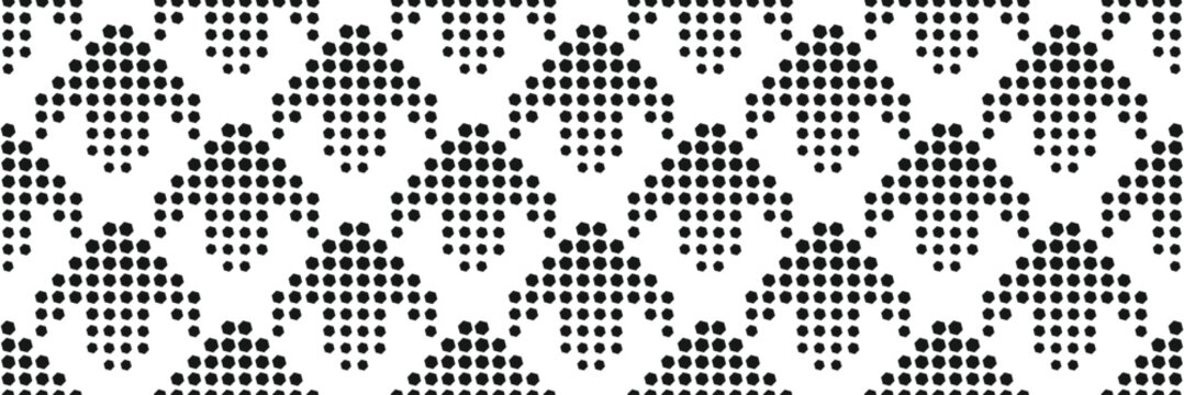 Abstract arrows seamless geometric pattern of dotted hexagon shapes. Soccer honeycomb texture.