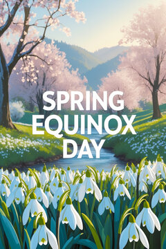 Banner poster greeting card spring equinox day, time springtime outdoor countryside AI Generative