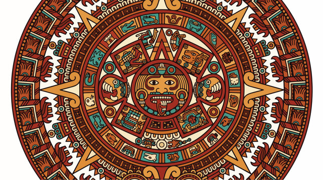 Intricate aztec calendar vector illustration showcasing ancient symbols and detailed patterns of the aztec sun stone