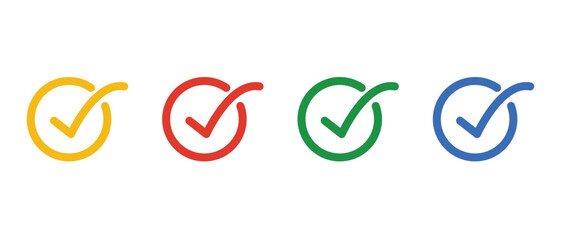 Multicolor Check Mark Icons Set for Approval, Success, Verification and Confirmation Vector Illustration © Lumix Design Studio