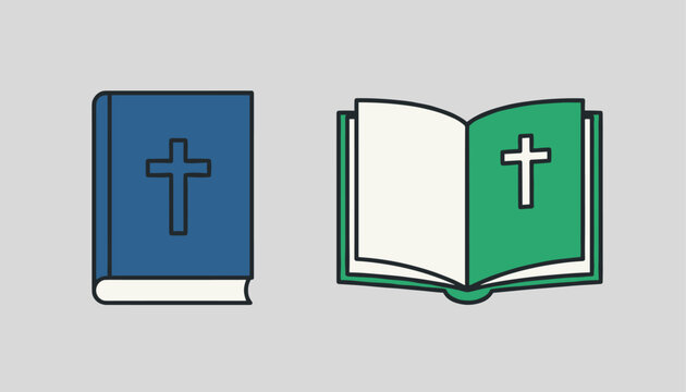 Two holy bible books with crosses representing christian religion and faith on grey background.