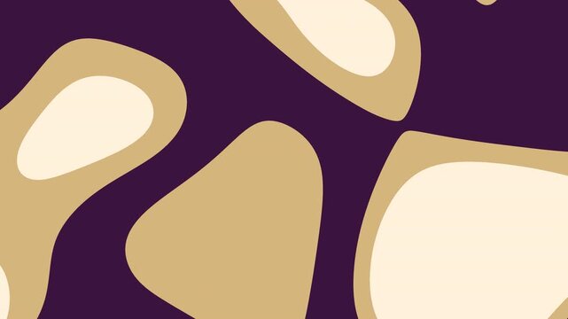 Animated organic blob pattern in deep purple with beige and cream shapes. Ideal for modern motion graphics backdrops, titles, overlays, transitions, and branding.