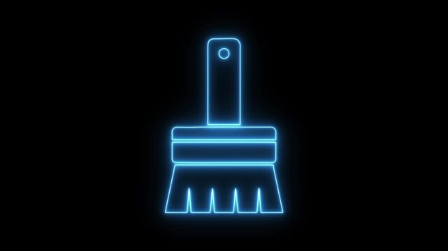 Animated Neon Paint Brush icon. Glowing Neon Paint Brush Icon Animation on Black Background.