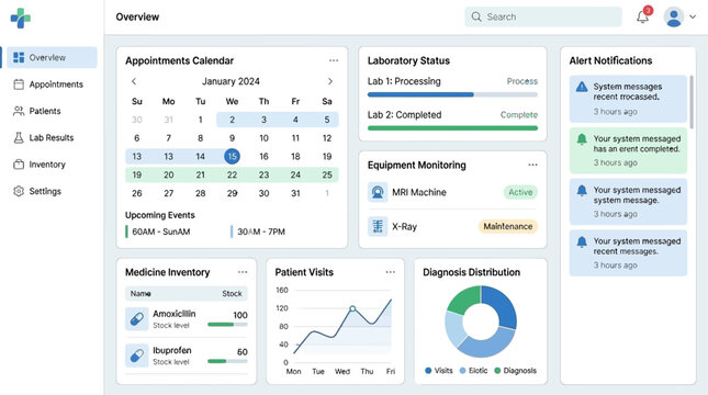 Comprehensive Digital Hospital Management Dashboard Interface for Clinical Workflow Optimization and Healthcare Administrative Oversight