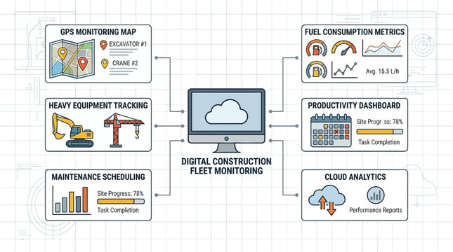 Modern digital platform concept for real-time heavy machinery oversight and operational telematics in industrial infrastructure management