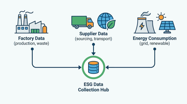 Comprehensive ESG Data Integration Workflow Diagram Illustrating Sustainable Business Operations and Corporate Resource Management Processes