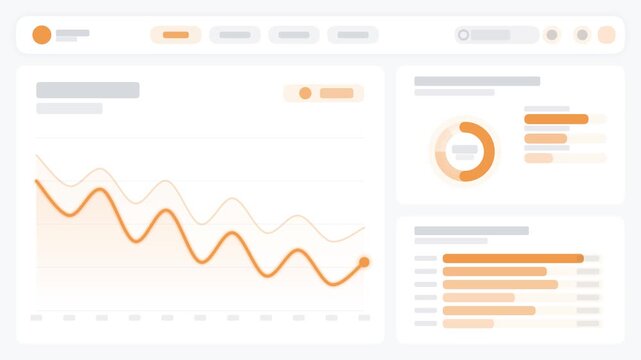 Animated green grid dashboard user interface concept with data visualization widgets, circular charts, and financial progress grids over a white background.