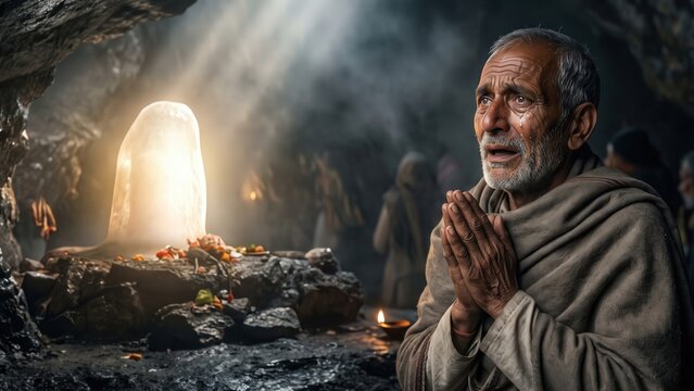 Amarnath Shivling Darshan &ndash; Elderly Pilgrim's First Tears of Devotion