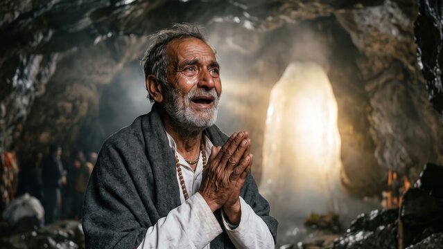 Amarnath Shivling Darshan &ndash; Elderly Pilgrim's First Tears of Devotion