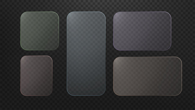 Glassmorphism Ui Elements with Rounded Corners Set, Vector Illustration