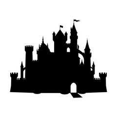 Medieval Castle, Black Silhouette, Fantasy Architecture, Royal Fortress isolated on White Background © LIZA