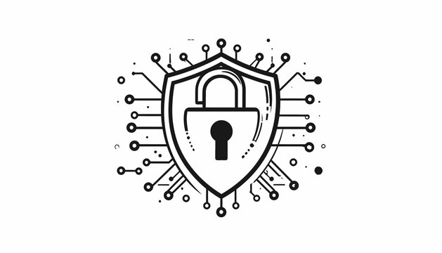 Shield with Lock and Circuit Lines.