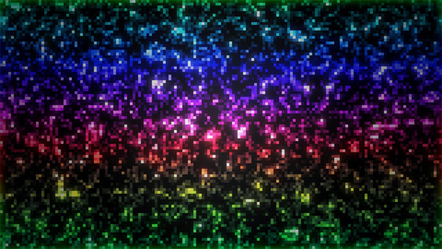 Rainbow glowing LED dot mosaic background with square pixels, sparkling lights 4K - color phase 2