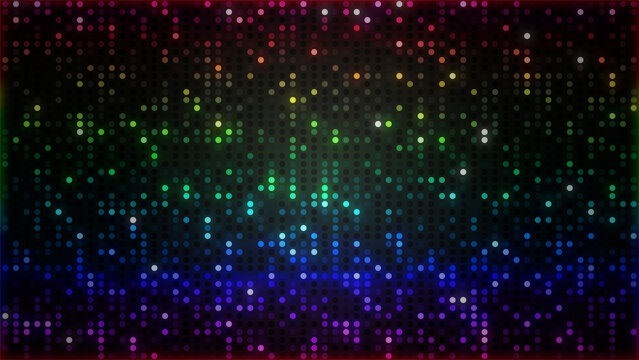 Rainbow glowing LED dot mosaic background with round dots, sparkling lights 4K - color phase 1