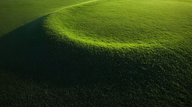 golf. Ancient golf course green glowing in morning light, manicured grass surface. event key visuals, club posters, designed for fitness apps and gym onboarding, used by fitness trainers.
