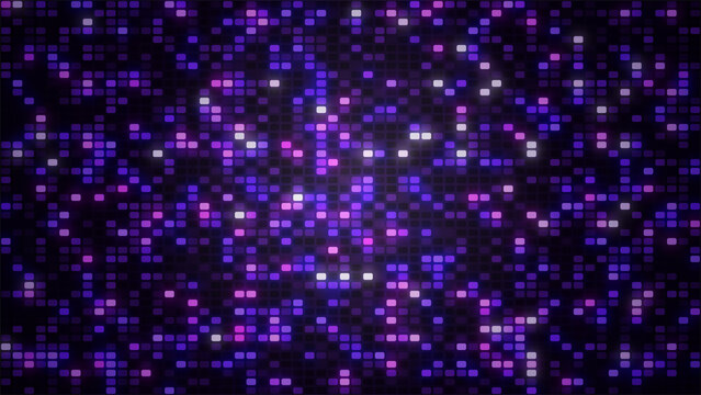Purple glowing LED dot mosaic background with rounded blocks, sparkling digital lights 4K