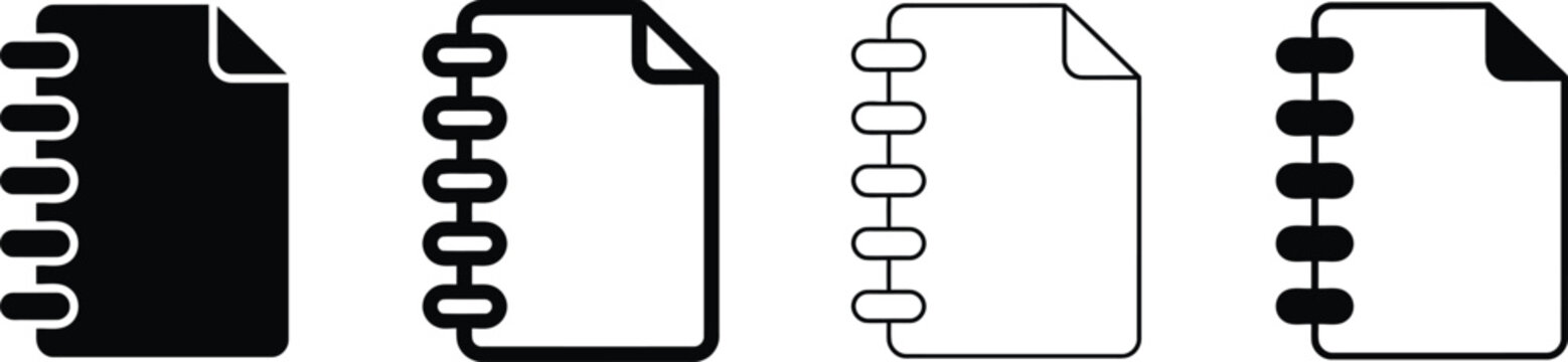 Set of four different notebook or spiral notepad icon designs