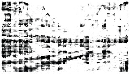 Detailed city map with streets and buildings in black and white line art © Rabeka