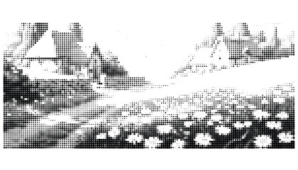 Detailed city map with streets and buildings in black and white line art © Rabeka