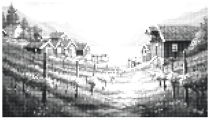 Detailed city map with streets and buildings in black and white line art © Rabeka