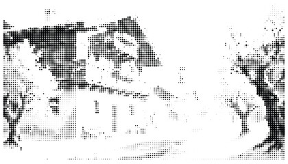 Fototapeta premium Dots forming two human heads facing each other with question and idea symbols