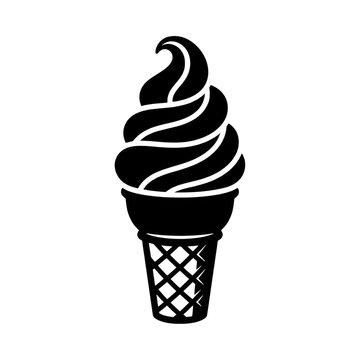 Simple black outline silhouette of a soft serve ice cream cone dessert food