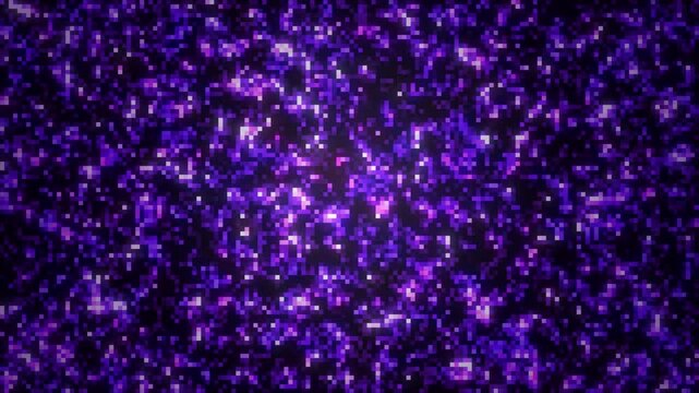 Purple glowing LED dot mosaic wall with square pixels, sparkling lights seamless loop animation 4K