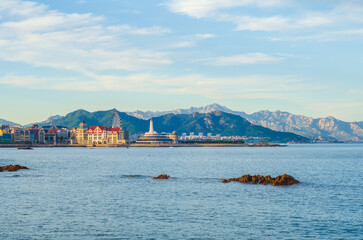 Fototapeta premium Qingdao Xiaomai Island seaside city scenery panorama