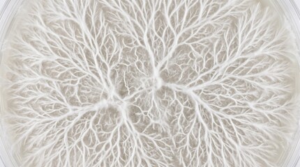 Fototapeta premium Macro photography of pristine white fungal mycelium network structure on a flat surface