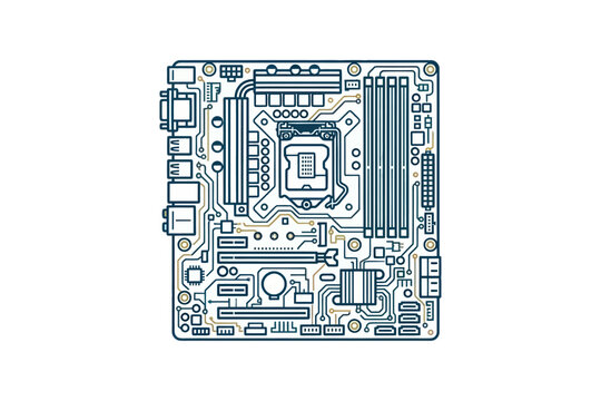 Computer Motherboard Outline Vector Illustration