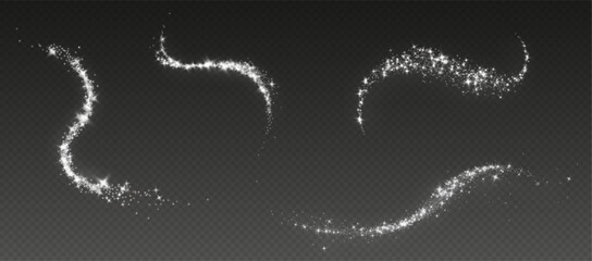 Transparent png white sparkling wave lines overlay with glowing elegant light trail dust effect shimmering swirl particle background image sparkly luxury shimmer festive abstract magic designs stars © Andrey